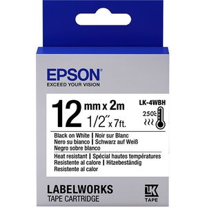 Epson LK-4WBH hittebestendige tape zwart op wit 12 mm (origineel)