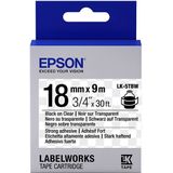 Epson LK-5TBW extra klevende tape zwart op transparant 18mm (origineel)