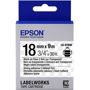 Epson LK-5TBW extra klevende tape zwart op transparant 18 mm (origineel)