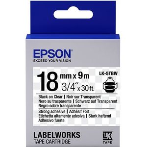 Epson LK-5TBW extra klevende tape zwart op transparant 18mm (origineel)