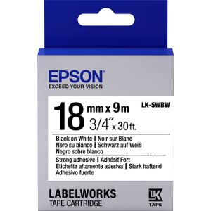 Epson LK-5WBW extra klevende tape zwart op wit 18mm (origineel)