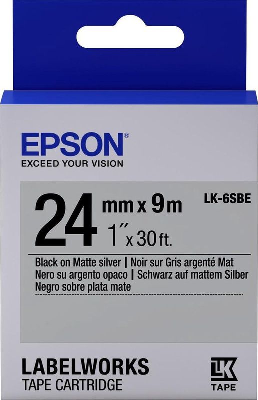 Epson LK-6SBE labelprinter-tape Zwart op zilver