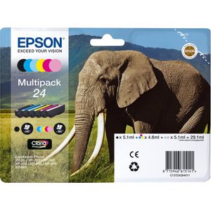 Epson Elephant C13T24284011 inktcartridge 6 stuk(s) Origineel Normaal rendement Zwart, Cyaan, Lichtyaan, Magenta, Lichtmagenta, Geel