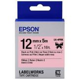 Epson LK-4PBK satijnlint tape zwart op roze 12mm (origineel)