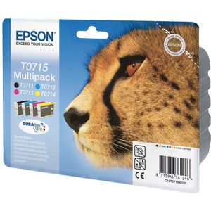 Epson Inktcartridge T0715 Origineel Combipack Zwart, Cyaan, Magenta, Geel C13T07154012