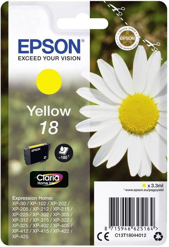 Epson inkt 18, Margriet, T1804, Geel