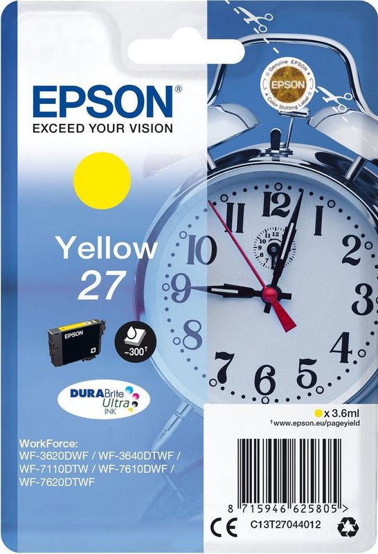 Epson Alarm clock Singlepack Yellow 27 DURABrite Ultra Ink (C13T27044022)