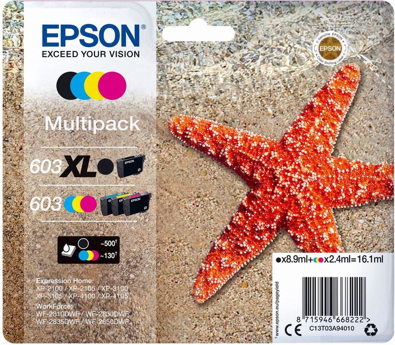 Epson - 603 Multipack - Inktcartridges - Zwart, Geel, Cyaan, Magenta - Hoge Capaciteit
