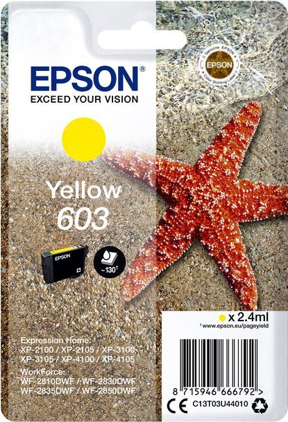 Epson inktcartridge 603, 130 pagina's, OEM C13T03U44010, geel 10 stuks