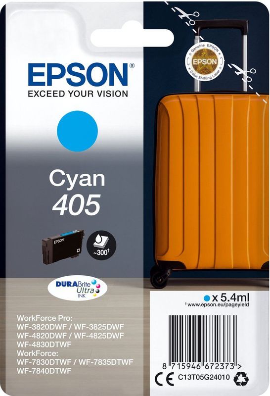Epson - Singlepack Cyan 405 - Inktpatroon - Cyan - DURABrite Ultra