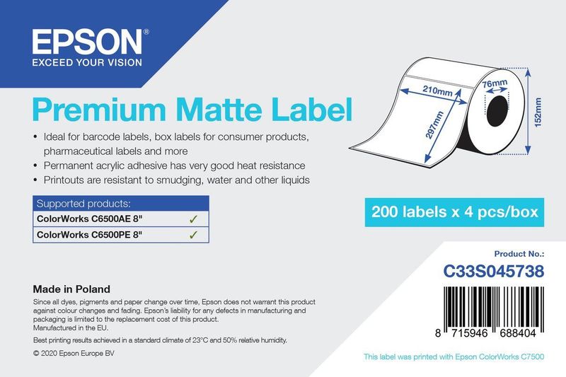 Epson - Labelrol - Normaal Papier - Premium Mat Gecoat - 200 Labels/rol