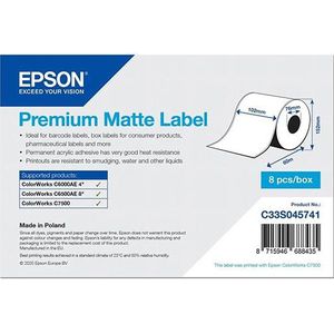 Epson C33S045741 premium matte doorlopende labelrol 102 mm x 60 m (origineel)
