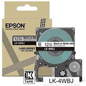 Epson Labelworks LK-4WBJ Labeltape, compatibel met Epson LabelWorks LW-C610 en LW-C410, matwit/zwart, 12 mm
