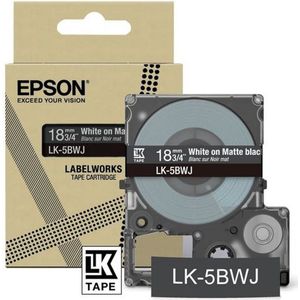 Epson - LK-5BWJ - Matte Tape - Wit op Zwart - 18 mm - 8 Meter