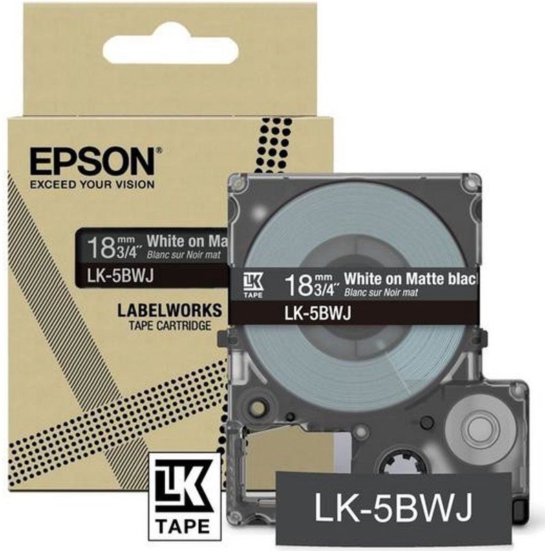 Epson - LK-5BWJ - Matte Tape - Wit op Zwart - 18 mm - 8 Meter