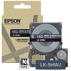 Epson Labelworks LK-5HWJ Labelbandcassette, compatibel met Epson LabelWorks LW-C610 en LW-C410 Matt Navy/Wit 18 mm