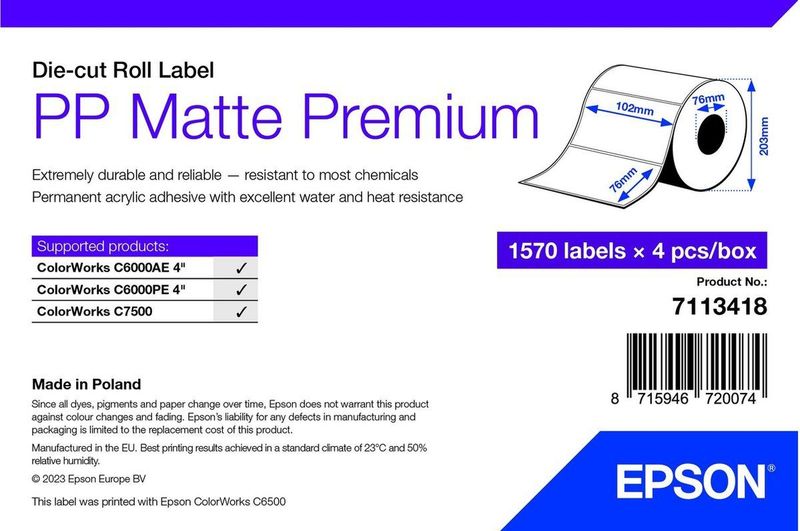 Epson 7113418 printeretiket Wit Zelfklevend printerlabel