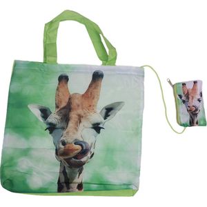 Shopper Tas Giraffe in etui- gymtasje- nylon- Draagtas in tasje met rits.