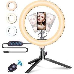 Soundlogic Ringlamp - Selfie Ringlicht - ø26cm - Met Standaard - Statief - Roterend Telefoonstatief - 3 Tinten Witlicht - 600-1300 Lumen - 10 Brightness Levels