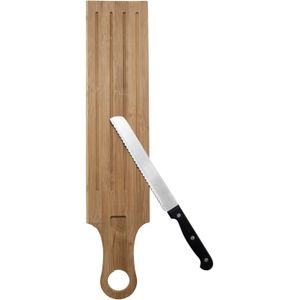 Serveerplank/snijplank/broodplank van hout met broodmes L50 x B11 cm