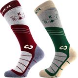 Sinner - Mens Mountain Ski Double Pack - Burgundy/Green - Sokken