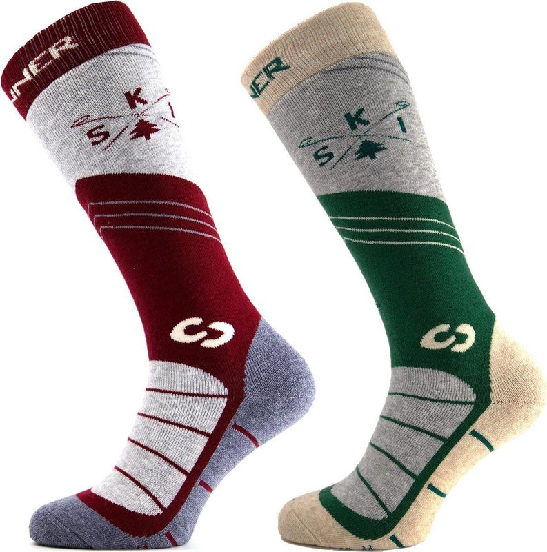 Sinner - Mens Mountain Ski Double Pack - Burgundy/Green - Sokken