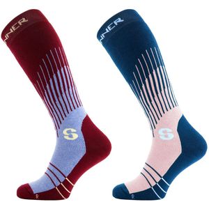 Graphic Skisokken Dames Dubbelverpakking - Bordeaux/roze