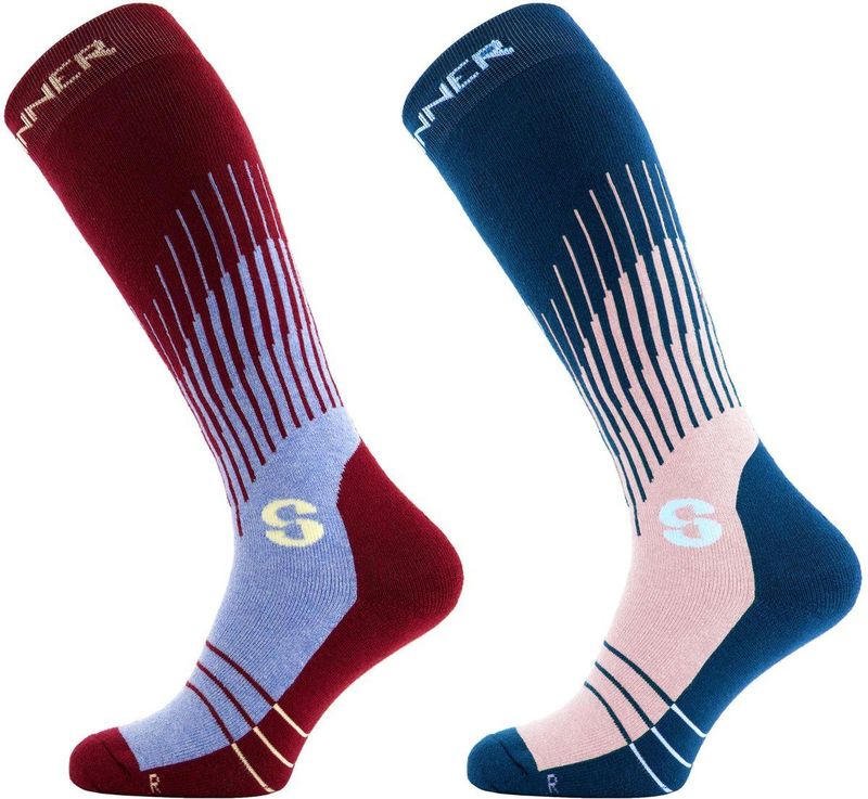 SINNER - LADIES SKI SOCKS GRAPHIC DOUBLE PACK - BURGUNDY/PINK - Unisex - Maat 36-38