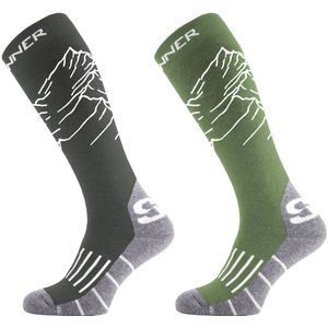 SINNER - MEN SKI SOCKS MOUNTAIN DOUBLE PACK - GREEN/BLACK - Unisex - Maat 36-38