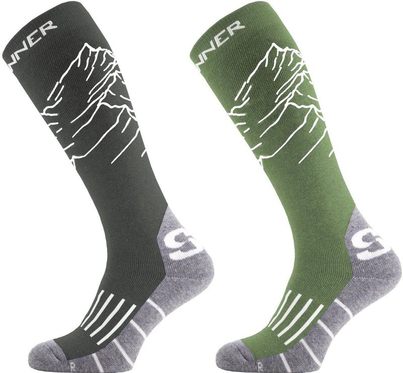 SINNER - MEN SKI SOCKS MOUNTAIN DOUBLE PACK - GREEN/BLACK - Unisex - Maat 36-38