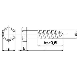 Houtdraadbout Din571 4.6 7X140Mm Elvz - 100 stuks