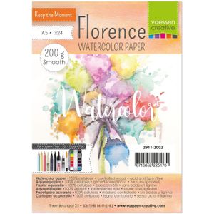 Vaessen Creative Aquarelpapier, Florenz, heetgeperst, A5, ivoorkleurig, 200 g/m², professionele kwaliteit, glad, 24 vellen om te schilderen, handlettering, kunstprojecten en meer