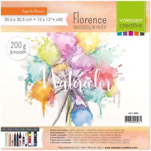 Florence 2911-3004 aquarelpapier, ivoorwit, 30,5 x 30,5 cm, glad papier, 200 g/m², voor scrapbooking, aquarelschilderen, handlettering en penseelbelettering