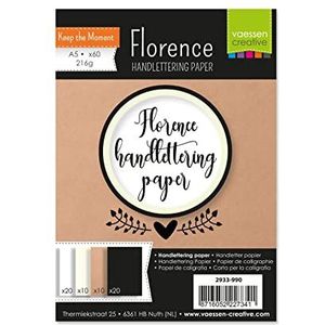 Vaessen Creative Florence Glad handbeletteringpapier, in de kleuren wit, ivoor, bruin en zwart, 216 g/m², 60 stuks, DIN A5, voor aquarelschilderen, handbelettering en nog veel meer