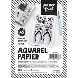 Paperfuel Aquarelpapier - A5 - 300 g/m² - 15 vellen - Textuur - Wit