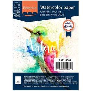 vaessen creative Florence Aquarelpapier, hittegeperst, A6, wit, 300 g/m², kunstenaarskwaliteit, Lisa-oppervlak, 100 vellen om te schilderen, handlettering, kunstprojecten en gladder, set onderdelen