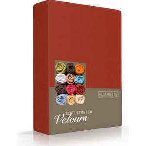 Romanette - Hoeslaken - Terra Rood - 1-persoons - Velours - Geschikt voor Matrassen tot 25 cm Hoogte