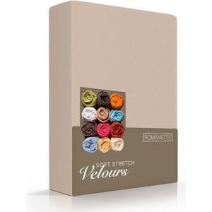 Romanette - Hoeslaken - Beige - Velours - Geschikt voor Lits-Jumeaux