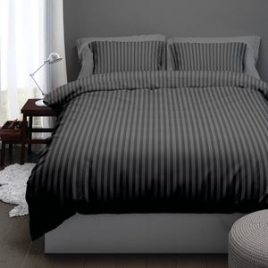 Satin D'or - Satijn Streep - Dekbedovertrek - Antraciet - Satijn - Extra Breed