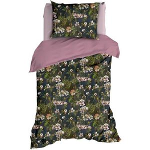 Satin d'Or Bernice Dekbedovertrek - Eenpersoons - 140x200/220 cm - Antracite/Oudrose