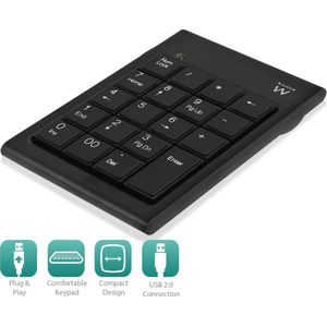 Ewent EW3102 numeriek toetsenbord Pc/server USB Zwart