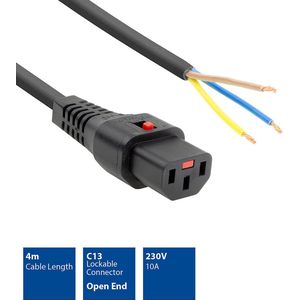 Advanced Cable Technology 4,0 m C13-aansluiting - Open End 4 m koppeling C13 zwarte elektrische kabel - elektrische kabel (4 m, vrouwelijk, koppeling C13, 230, 10, zwart)