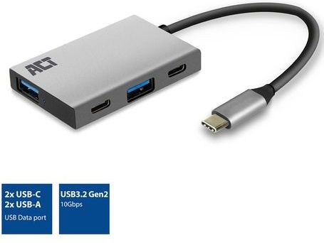 ACT USB-C hub 3.2 Gen2 10Gbps, 2x USB-C, 2x USB-A AC7070