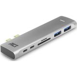 ACT USB-C Multiport Adapter - 2x Thunderbolt 3, HDMI, USB, Kaartlezer en USB-C PD - Aluminium