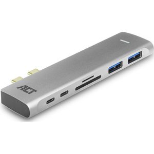 ACT AC7025 6-in-1 USB-C dockingstation, HDMI 4K, 2x USB 3.0, 2x type C 100W PD, SD/TF-kaartlezer, voor MacBook