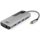 ACT USB-C docking station voor 1 HDMI monitor, ethernet, USB-A, kaartlezer, audio, PD pass-through AC7043