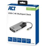 ACT AC7043 Notebook Docking Station & Port Replicator Bedraad USB 3.2 Gen 1 (3.1 Gen 1) Type-C Grijs (USB C), Docking station + USB-hub, Grijs