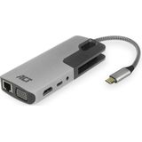 ACT USB-C docking station voor 1 HDMI monitor, ethernet, USB-A, kaartlezer, audio, PD pass-through AC7043