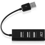 ACT - USB Hub - 4 Poorten - Zwart - USB2.0 - Busgevoed