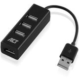 ACT - USB Hub - 4 Poorten - Zwart - USB2.0 - Busgevoed